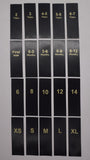 Customizable Satin Clothing Size Labels: Black Satin with MILKY WHITE or GOLD Print - Pick a size or add your own