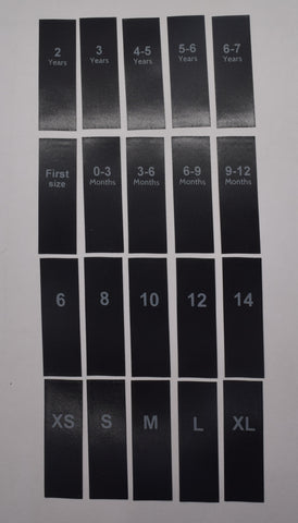 Sizing labels mix - Black satin with MILKY WHITE ink