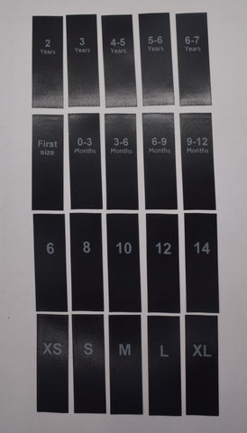 Sizing labels mix - Black satin with MILKY WHITE ink