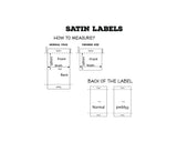 White Silky Satin labels with crisp RED ink