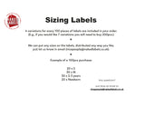 Sizing labels mix - White satin with black ink