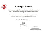 Sizing labels mix - Black satin with GOLD ink