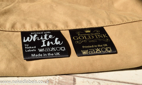 Black Satin Labels with White or Gold ink