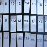 Sizing labels mix - White satin with black ink